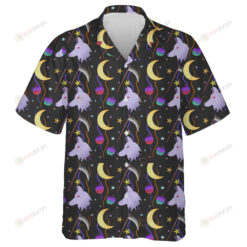 The Moon And Wolf Halloween On Black Hawaiian Shirt