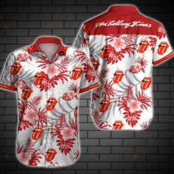 The Rolling Stones Flower Pattern Curved Hawaiian Shirt In White & Red