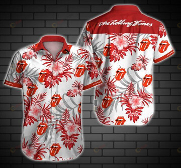 The Rolling Stones Flower Pattern Curved Hawaiian Shirt In White & Red