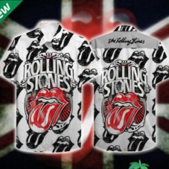 The Rolling Stones Tongue Pattern Curved Hawaiian Shirt In White & Black