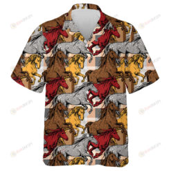 The Running Beautiful Red Gray And Yellow Horses Hawaiian Shirt