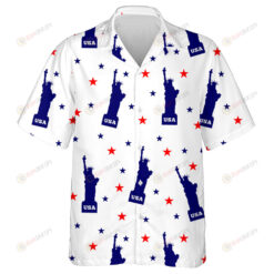The Statue Of Liberty National USA Flag With Stars In Blue And Red Hawaiian Shirt