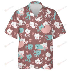 Them Happy Day Cats In Love Cute Background Hawaiian Shirt