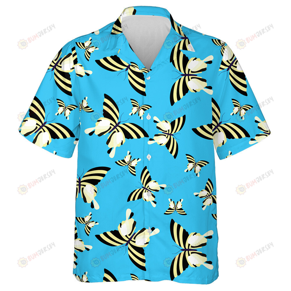 Theme Black And White Butterflies On Blue Sky Hawaiian Shirt