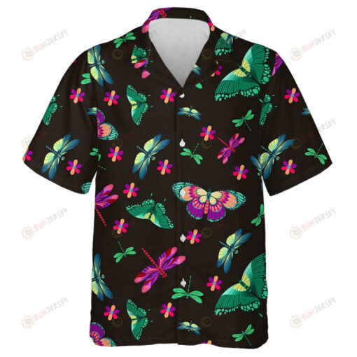 Theme Butterfly And Dragonfly In Dark Background Hawaiian Shirt