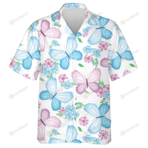 Theme Butterfly And Small Flowers On White Background Hawaiian Shirt