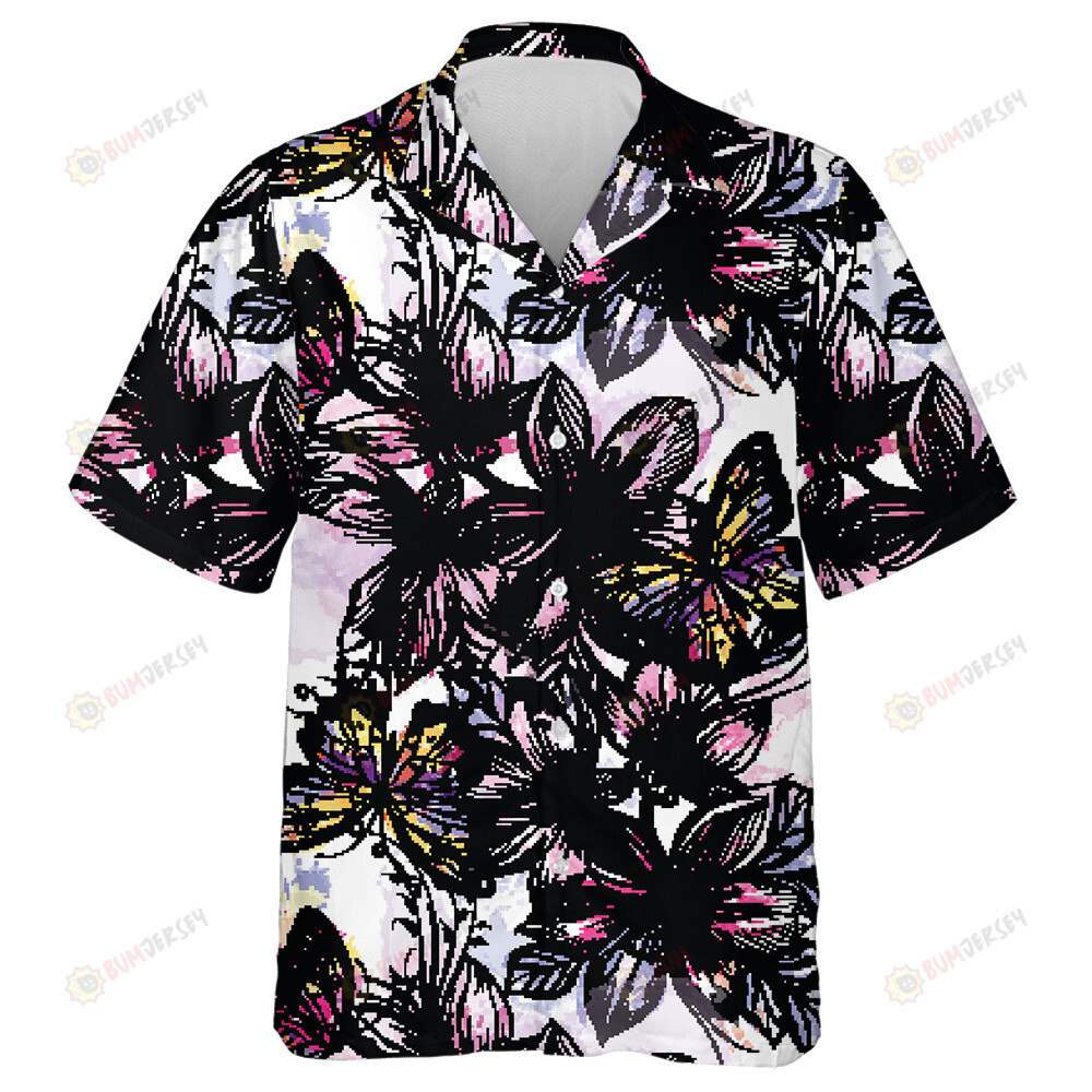 Theme Butterfly With Engraved Flowers And Watercolor Spots Hawaiian Shirt