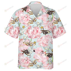 Theme Butterfly With Pink Tulips And Daisies Hawaiian Shirt