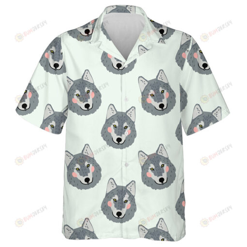 Theme Cartoon With Adorable Wolf Head Hawaiian Shirt
