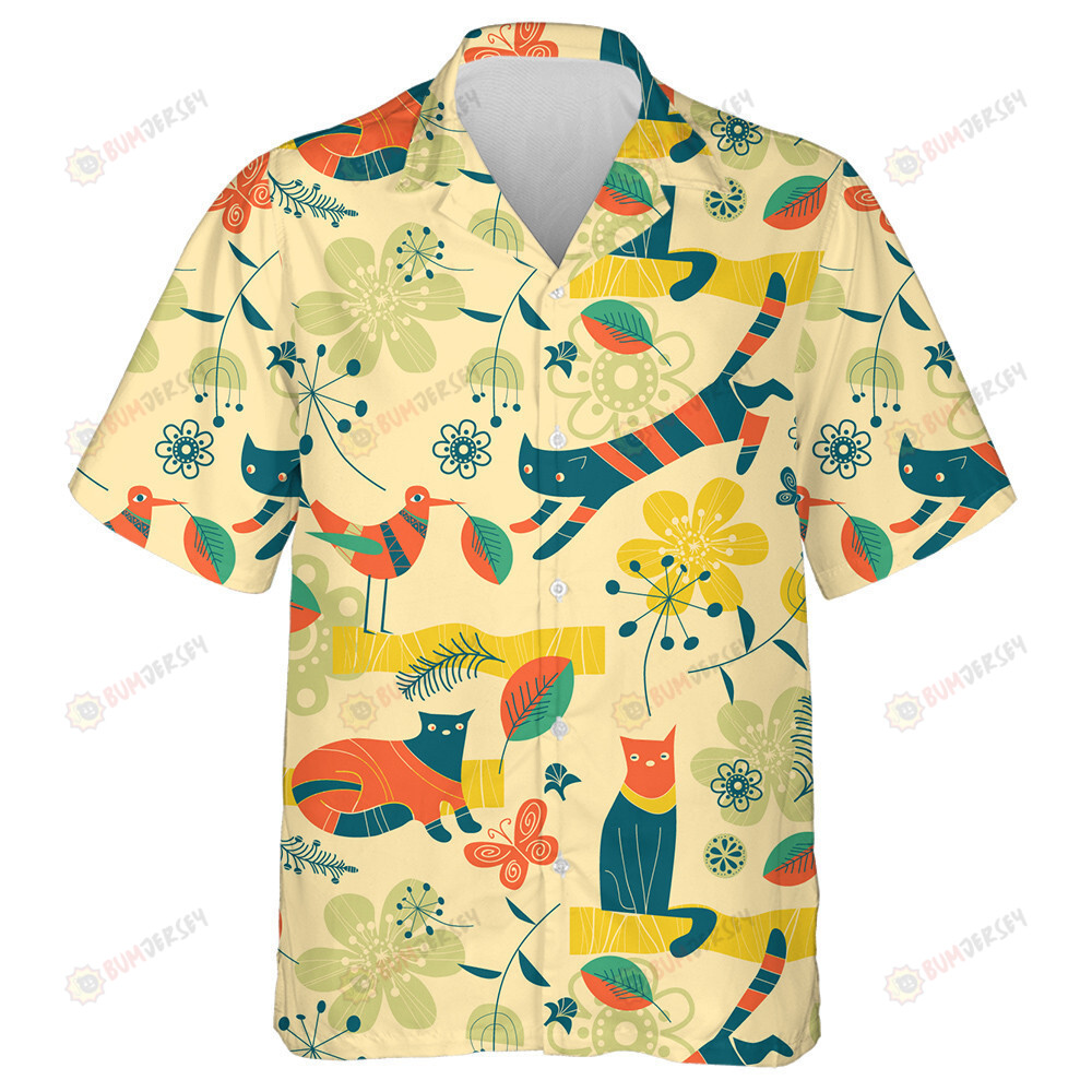 Theme Cats Birds Flowers And Butterflies Hawaiian Shirt