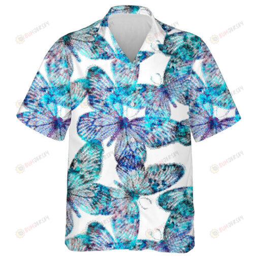 Theme Colorful Blue Butterflies Faded Away Hawaiian Shirt