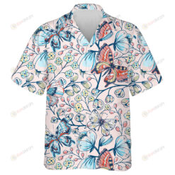 Theme Colorful Butterflies With Vintage Flowers Hawaiian Shirt