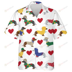 Theme Dachshund And Red Hearts On White Hawaiian Shirt