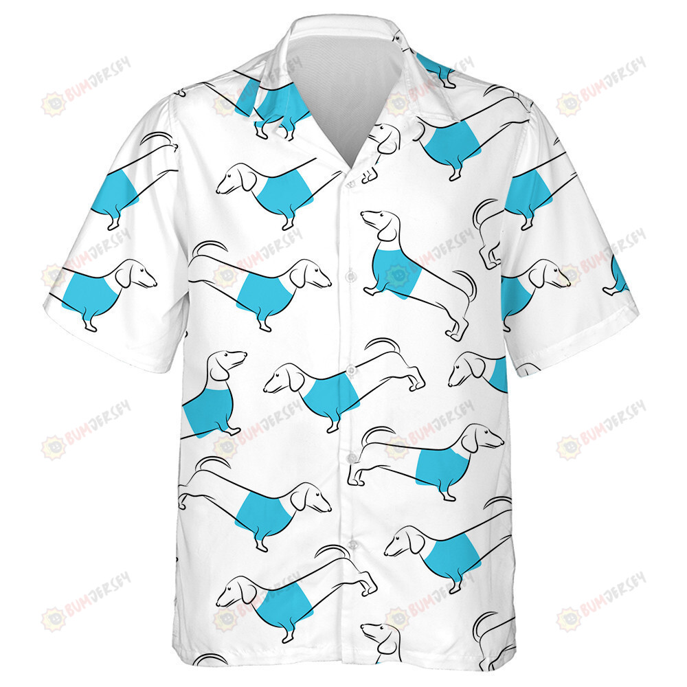 Theme Dachshund Dog In Blue Tshirts Hawaiian Shirt
