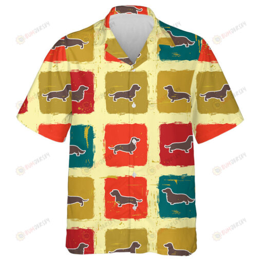 Theme Dachshund In Retro Color Squares Hawaiian Shirt