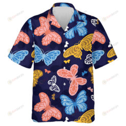 Theme Fantasy Butterflies Hand Drawn On Dark Hawaiian Shirt