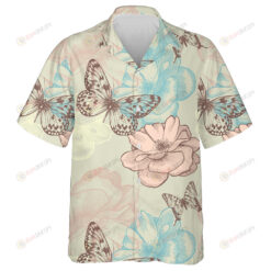 Theme Floral With Roses And Butterflies Hawaiian Shirt