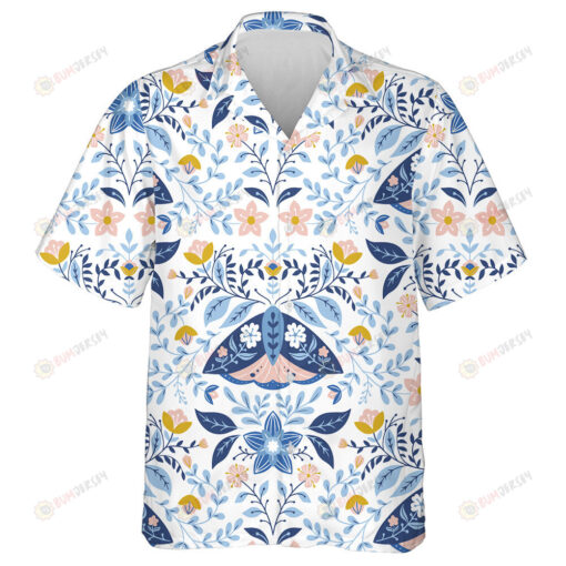Theme Folk Art Moths And Flowers Hawaiian Shirt