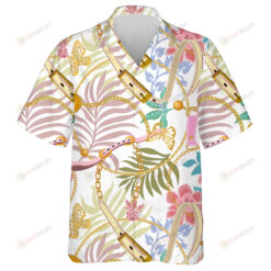 Theme Golden Butterflies Chains And Palm Leaves Hawaiian Shirt