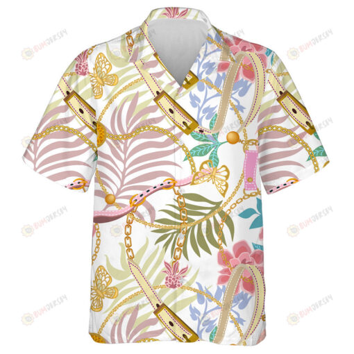 Theme Golden Butterflies Chains And Palm Leaves Hawaiian Shirt