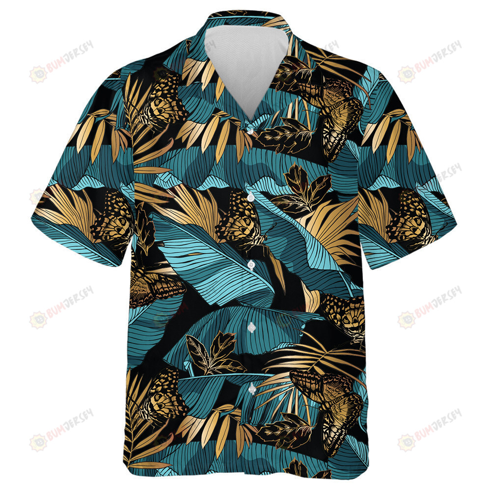 Theme Green Tropical Banana Leaves And Butterfly Hawaiian Shirt