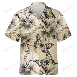 Theme Hibiscus Flower And Black Butterflies Hawaiian Shirt