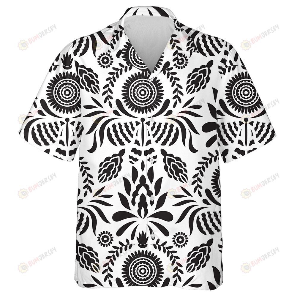 Theme Mexican Black White With Butterflies And Flowers Hawaiian Shirt