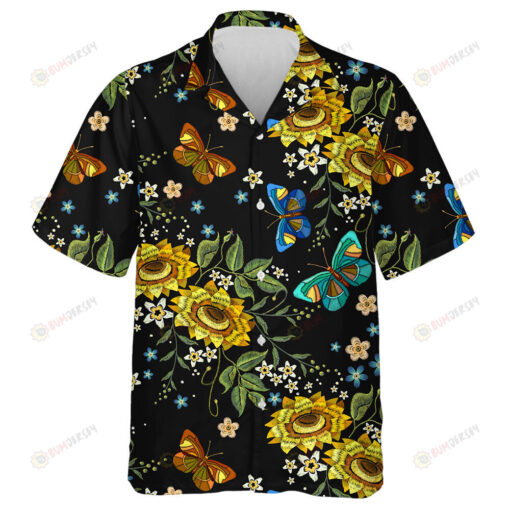 Theme Mystical Embroidery Sunflowers And Butterflies Hawaiian Shirt