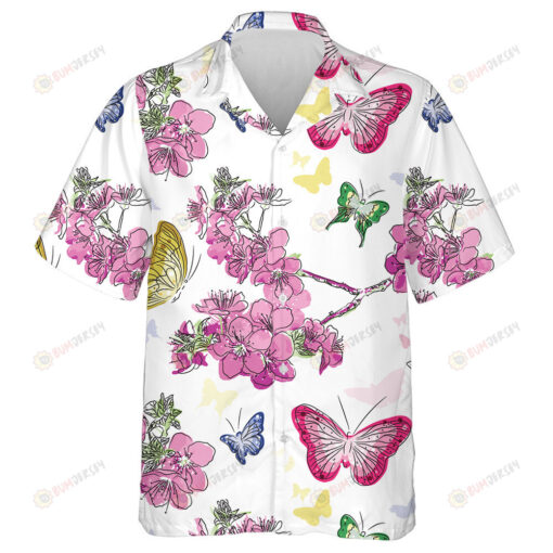 Theme Mystical Floral Background With Butterflie Hawaiian Shirt