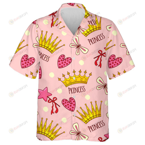 Theme Mystical Princess Crowns Butterfly And Hearts Hawaiian Shirt