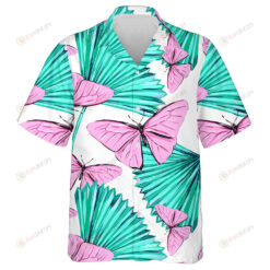 Theme Pink Butterflies And Palm Leaves Hawaiian Shirt