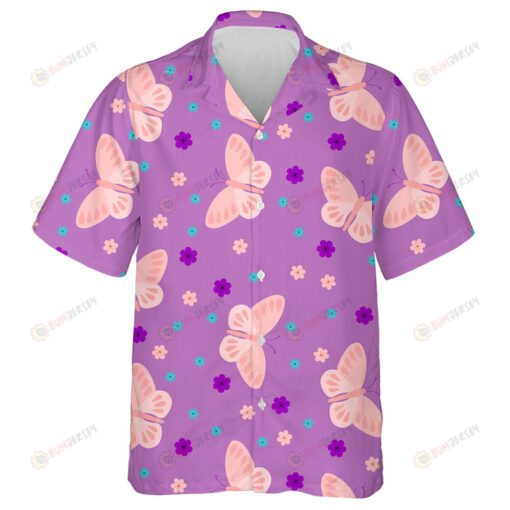 Theme Pink Butterflies On A Purple Background Hawaiian Shirt