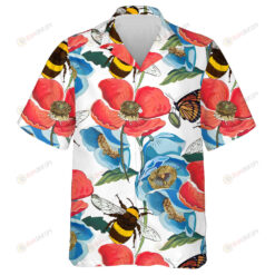 Theme Red Poppy Flowers With Bumblebee And Butterfly Hawaiian Shirt