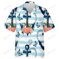 Theme Sea Anchor Peonies And Butterflies Hawaiian Shirt