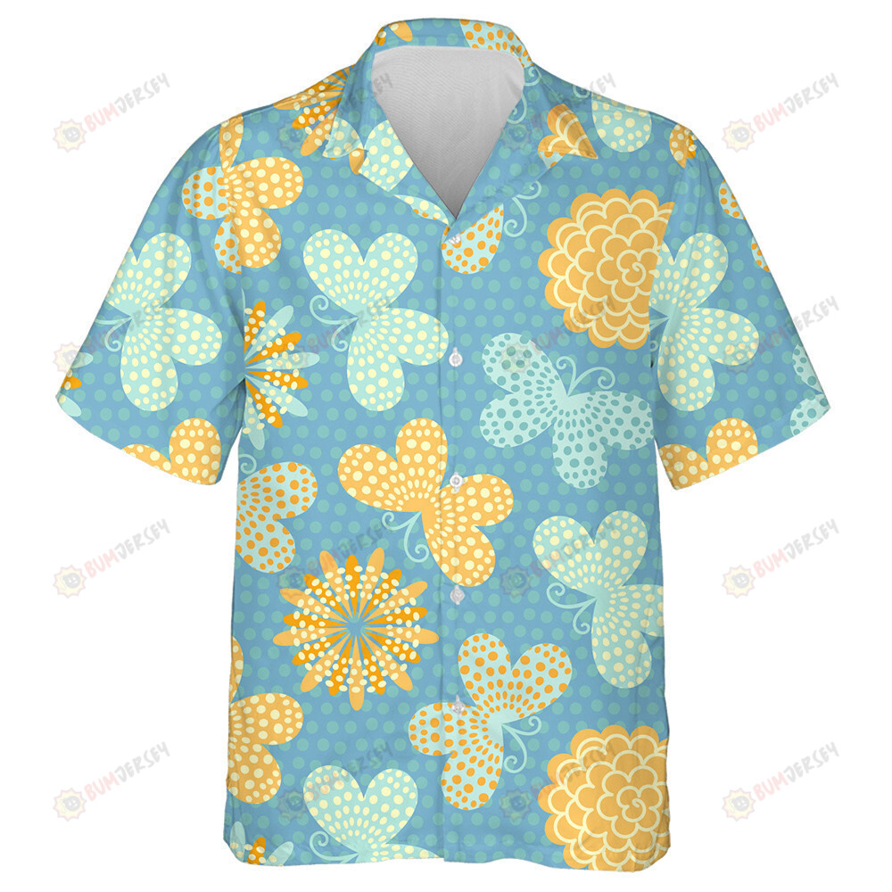 Theme Spring Summer Background With Flowers And Butterflies Hawaiian Shirt