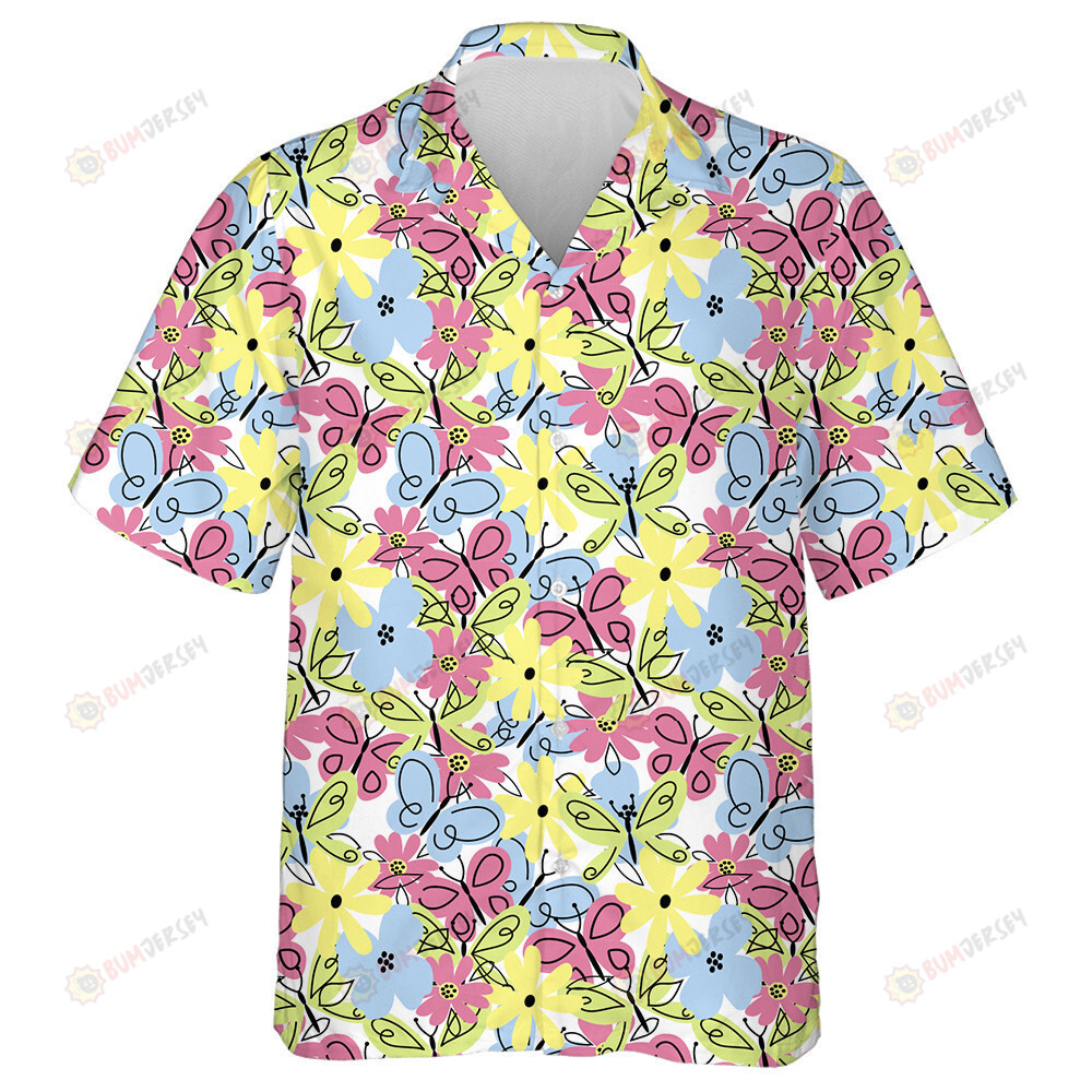 Theme Spring Yellow Flower And Butterfly Hawaiian Shirt