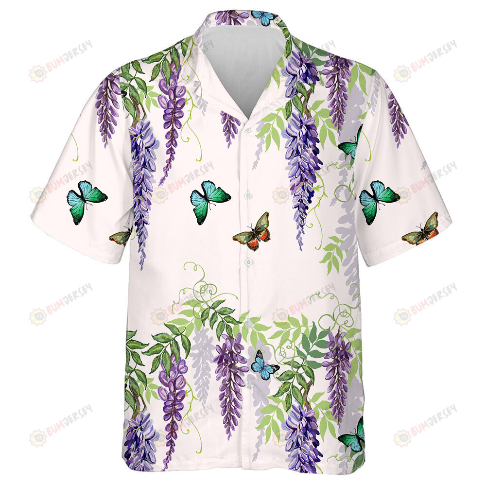Theme Tropical Japanese Flowers Butterflies And Wisteria Hawaiian Shirt