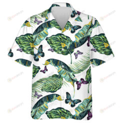 Theme Tropical Leaves And Butterflies Flying Hawaiian Shirt