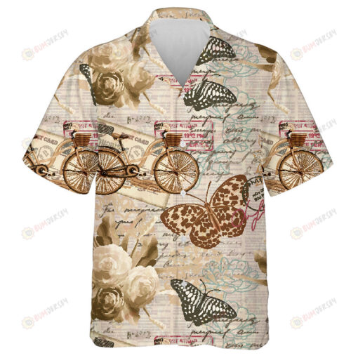 Theme Vintage With Rose Butterflies And Bicycles Hawaiian Shirt