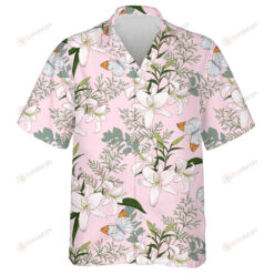Theme White Lilies And Butterflies On Pink Hawaiian Shirt