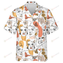 Theme Womans Face Minimal Line Style And Butterfly Hawaiian Shirt