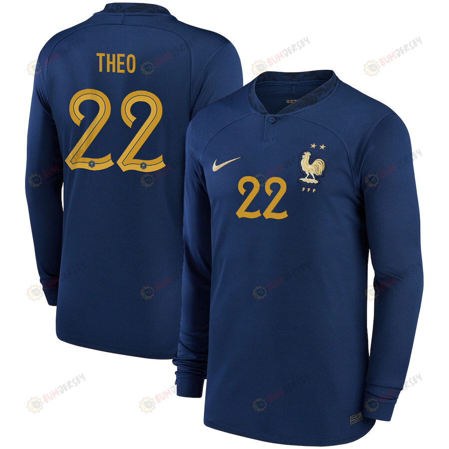 Theo Hernandez 22 France National Team 2022-23 Qatar World Cup- Home Men Long Sleeve Jersey