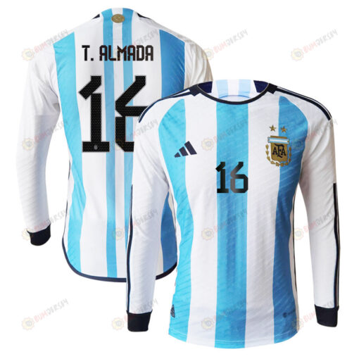 Thiago Almada 16 Argentina 2022-23 Home Men Long Sleeve Jersey National Team World Cup Qatar