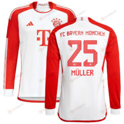 Thomas M?ller 25 Bayern Munich 2023/24 Home Long Sleeve Men Jersey - White