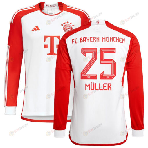 Thomas M?ller 25 Bayern Munich 2023/24 Home Long Sleeve Men Jersey - White