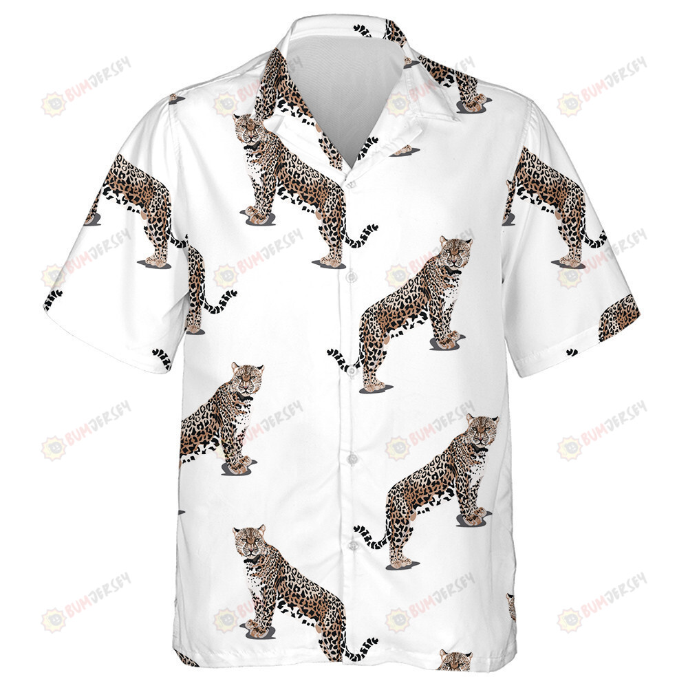 Tiger Leopard Animals Fashion Ornament On White Background Hawaiian Shirt