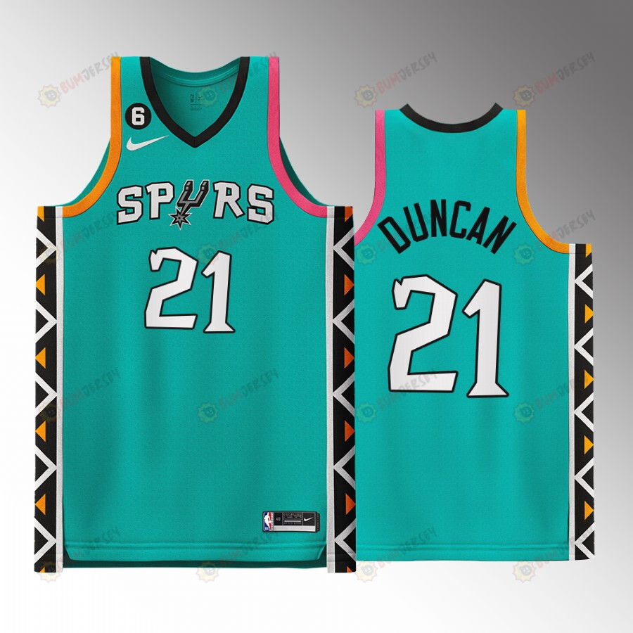 Tim Duncan 21 2022-23 San Antonio Spurs City Edition Jersey Teal