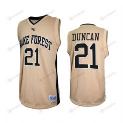 Tim Duncan 21 Wake Forest Demon Deacons Gold Jersey Retro Basketball