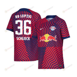 Timo Schlieck 36 RB Leipzig 2023-24 Away YOUTH Jersey - Red Blue