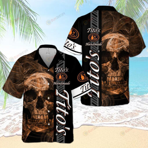 Tito's Vodka Skull Summer Hawaiian Shirt In Black